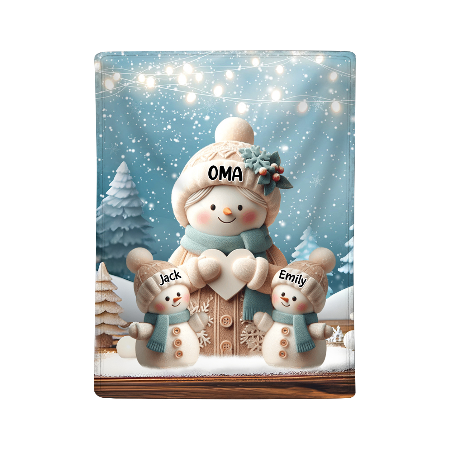 Personalisierte 3 Namen Flanell-Decke mit Schneemann –Oma & Enkelkinder– Kuschelige Decke für Oma Großmütter