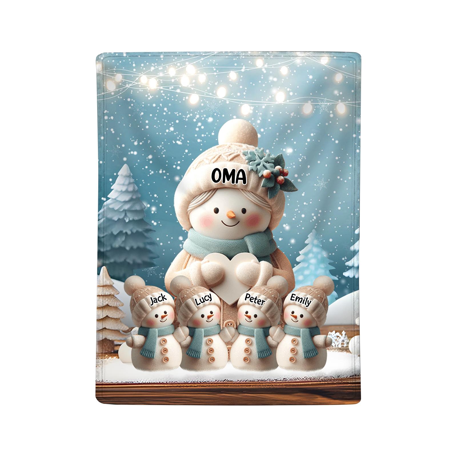 Personalisierte 5 Namen Flanell-Decke mit Schneemann –Oma & Enkelkinder– Kuschelige Decke für Oma Großmütter