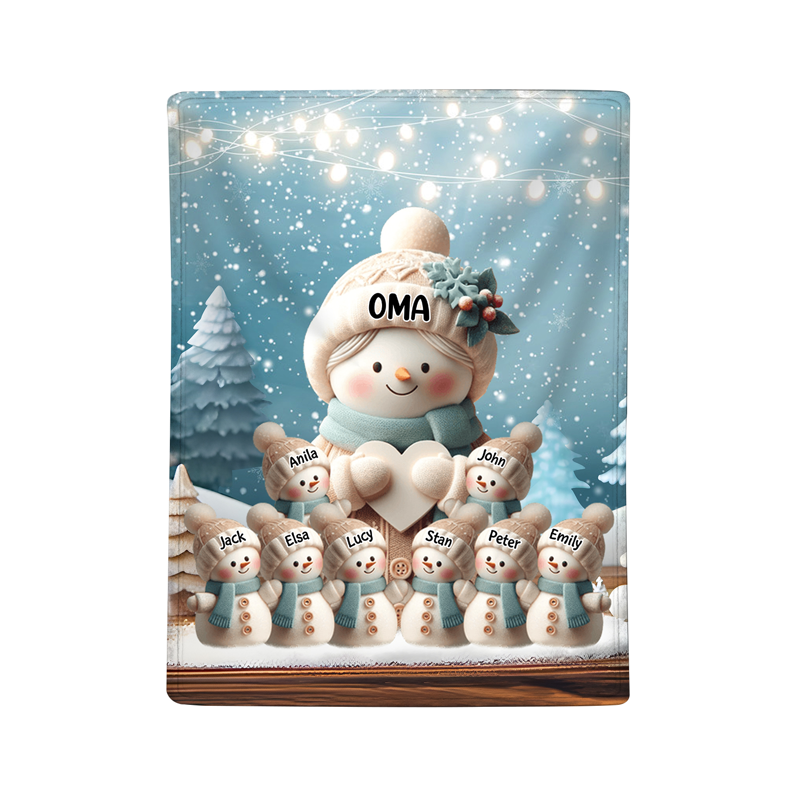 Personalisierte 9 Namen Flanell-Decke mit Schneemann –Oma & Enkelkinder– Kuschelige Decke für Oma Großmütter