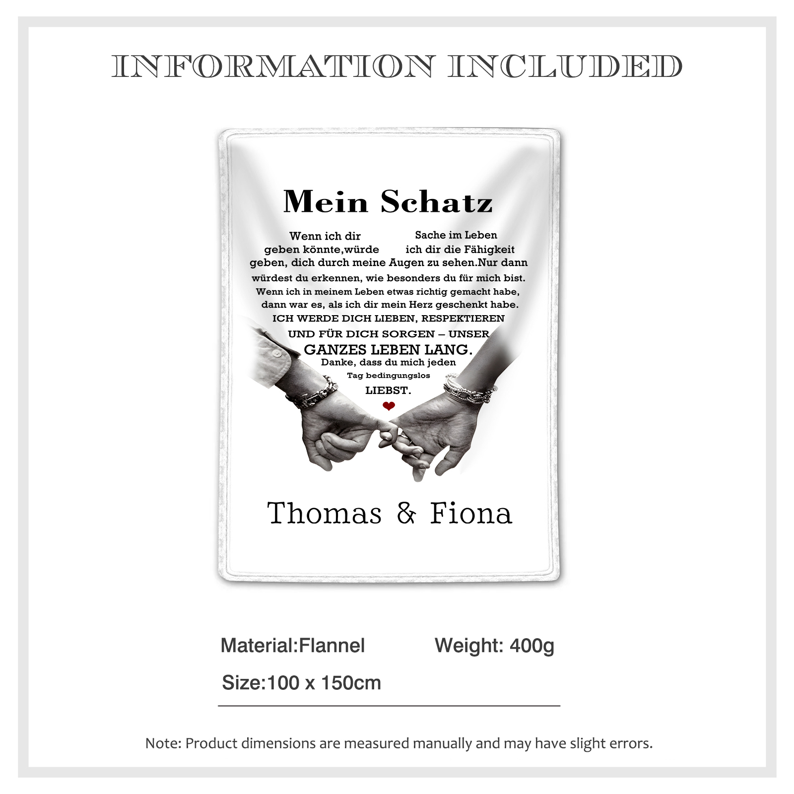 Personalisierte 2 Namen Flanell-Decke mit romantischer Liebesbotschaft