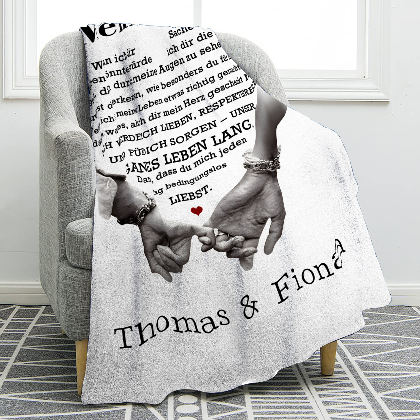 Personalisierte 2 Namen Flanell-Decke mit romantischer Liebesbotschaft – Kuschelige Decke für Paar