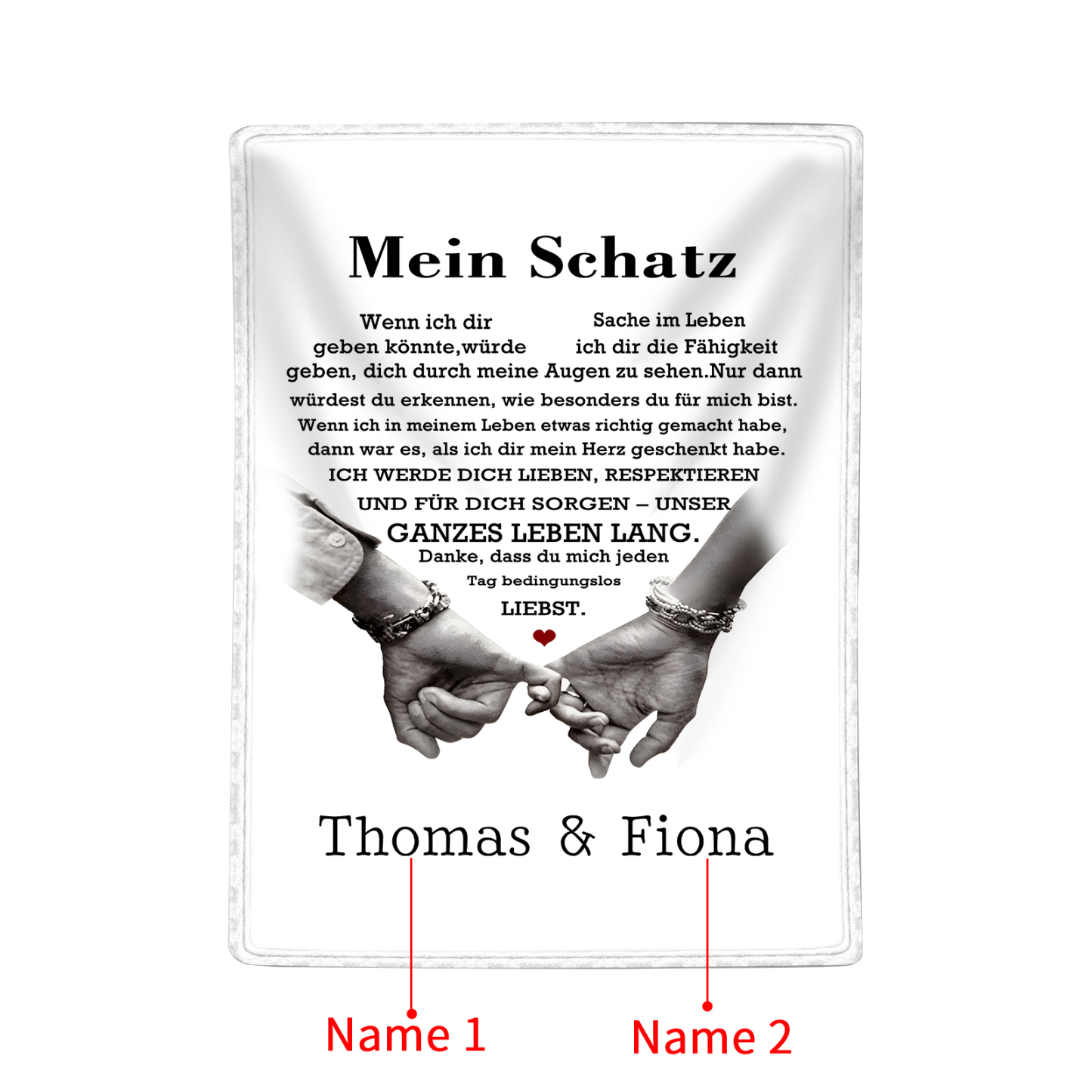 Personalisierte 2 Namen Flanell-Decke mit romantischer Liebesbotschaft – Kuschelige Decke für Paar