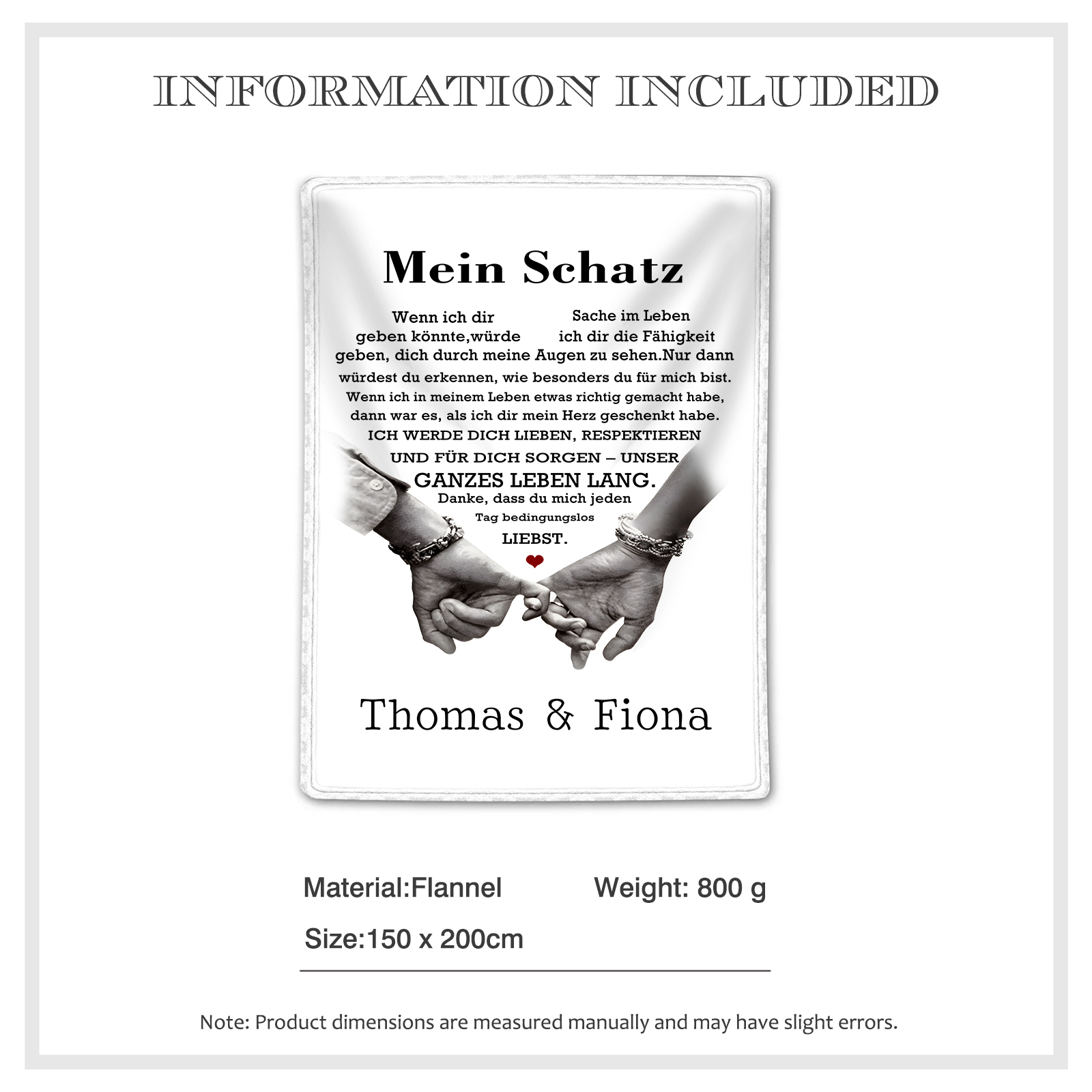 Personalisierte 2 Namen Flanell-Decke mit romantischer Liebesbotschaft – Kuschelige Decke für Paar