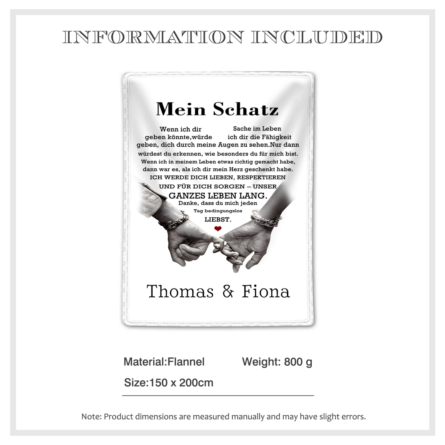 Personalisierte 2 Namen Flanell-Decke mit romantischer Liebesbotschaft – Kuschelige Decke für Paar