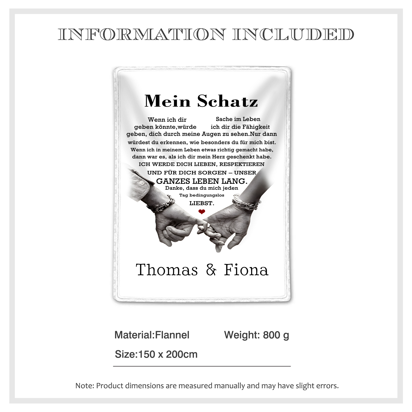 Personalisierte 2 Namen Flanell-Decke mit romantischer Liebesbotschaft – Kuschelige Decke für Paar