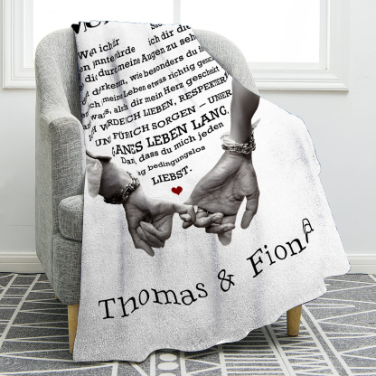 Personalisierte 2 Namen Flanell-Decke mit romantischer Liebesbotschaft – Kuschelige Decke für Paar