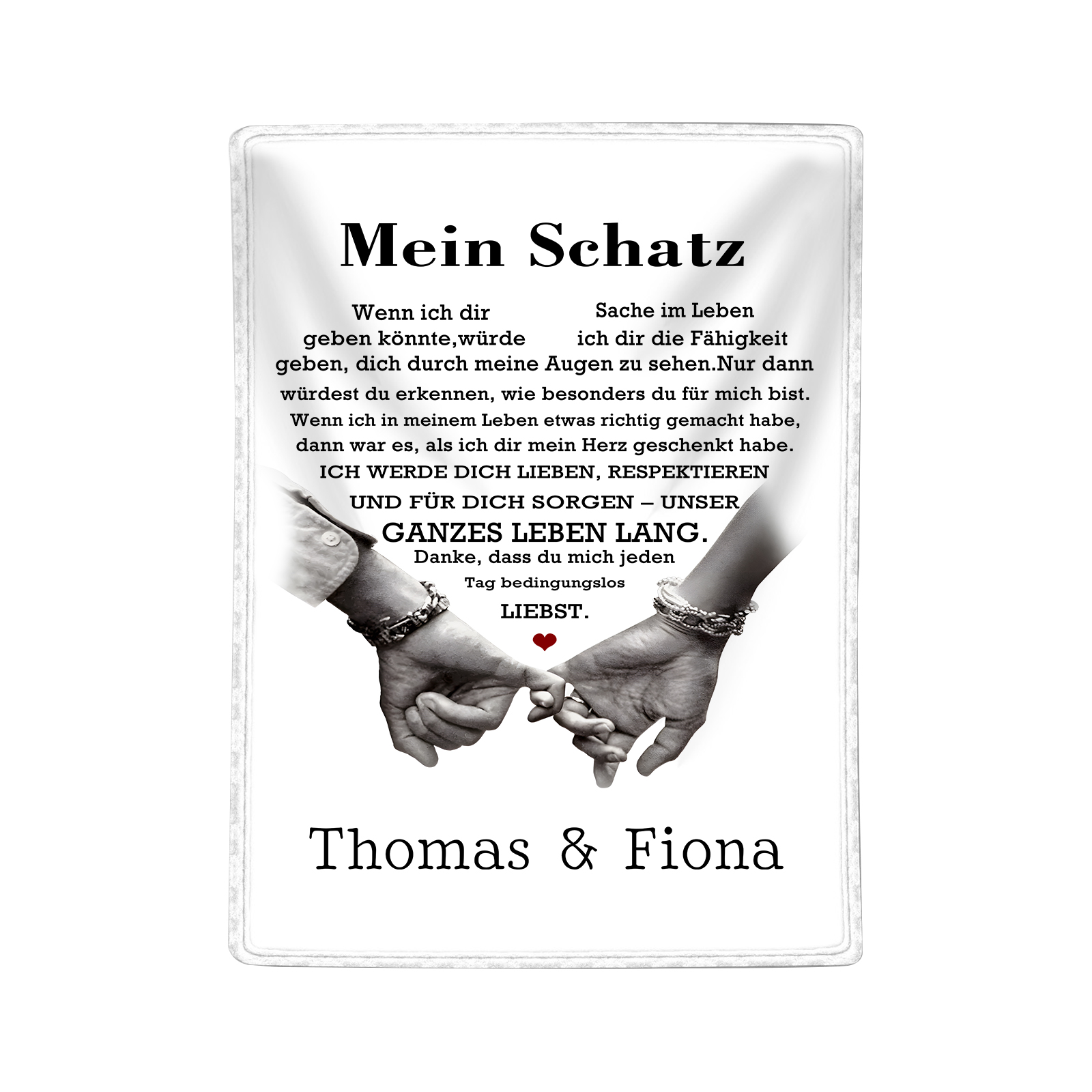 Personalisierte 2 Namen Flanell-Decke mit romantischer Liebesbotschaft – Kuschelige Decke für Paar