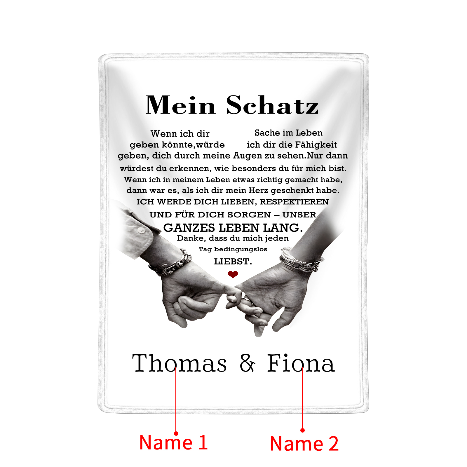 Personalisierte 2 Namen Flanell-Decke mit romantischer Liebesbotschaft – Kuschelige Decke für Paar