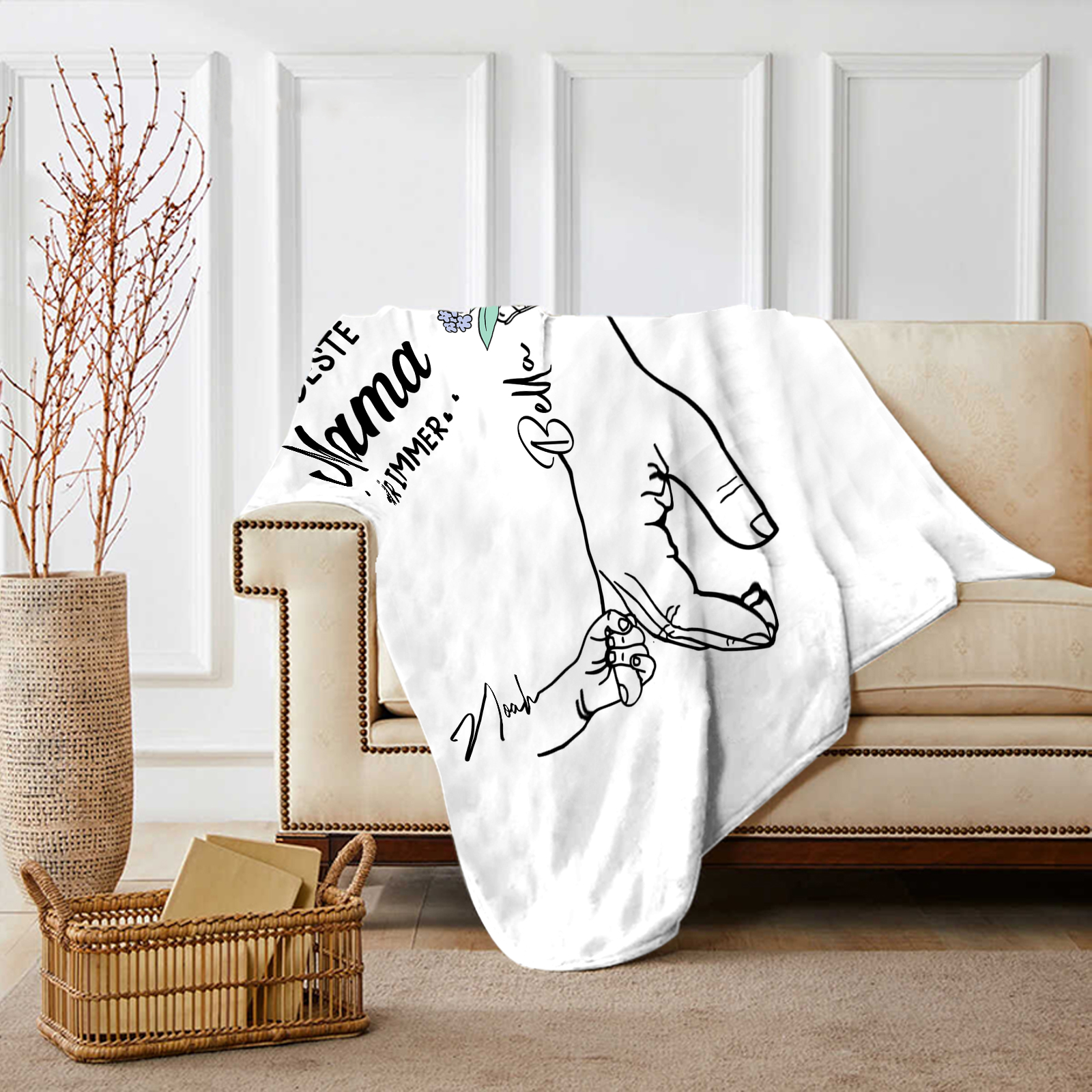 Personalisierte 2-8 Namen Hand-in-Hand Flanell Decke –Die beste Mama für immer – Kuscheliges Geschenk für Mutter Familie