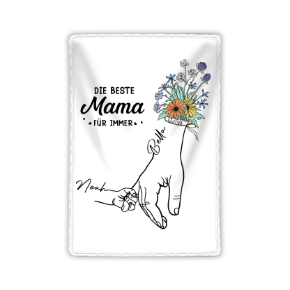 Personalisierte 2-8 Namen Hand-in-Hand Flanell Decke –Die beste Mama für immer – Kuscheliges Geschenk für Mutter Familie