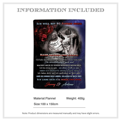 Personalisierte 2 Namen Flanell-Decke mit Skelett -Ich liebe dich für