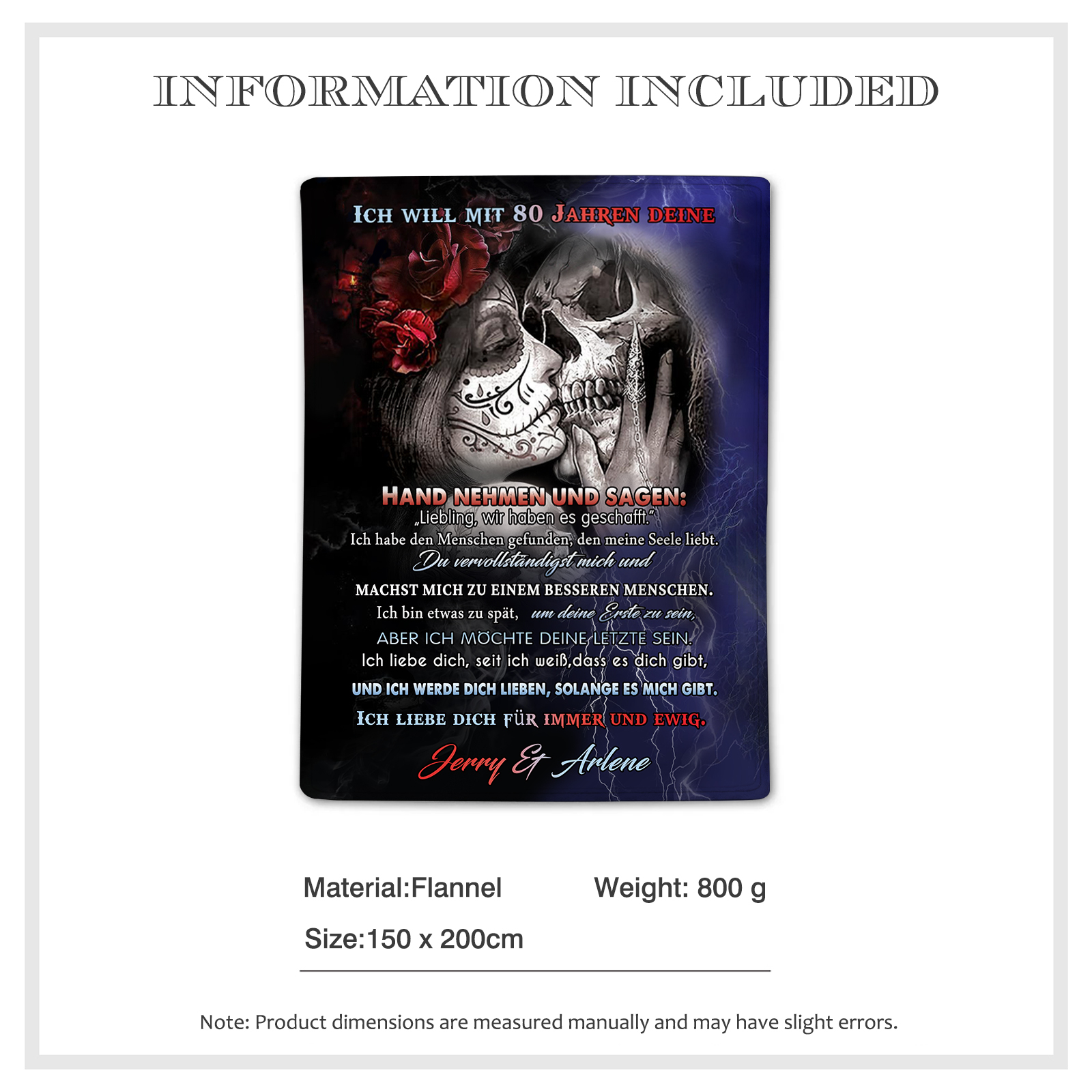 Personalisierte 2 Namen Flanell-Decke mit Skelett -Ich liebe dich für immer und ewig- Perfektes Geschenk für Paar