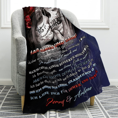Personalisierte 2 Namen Flanell-Decke mit Skelett -Ich liebe dich für immer und ewig- Perfektes Geschenk für Paar