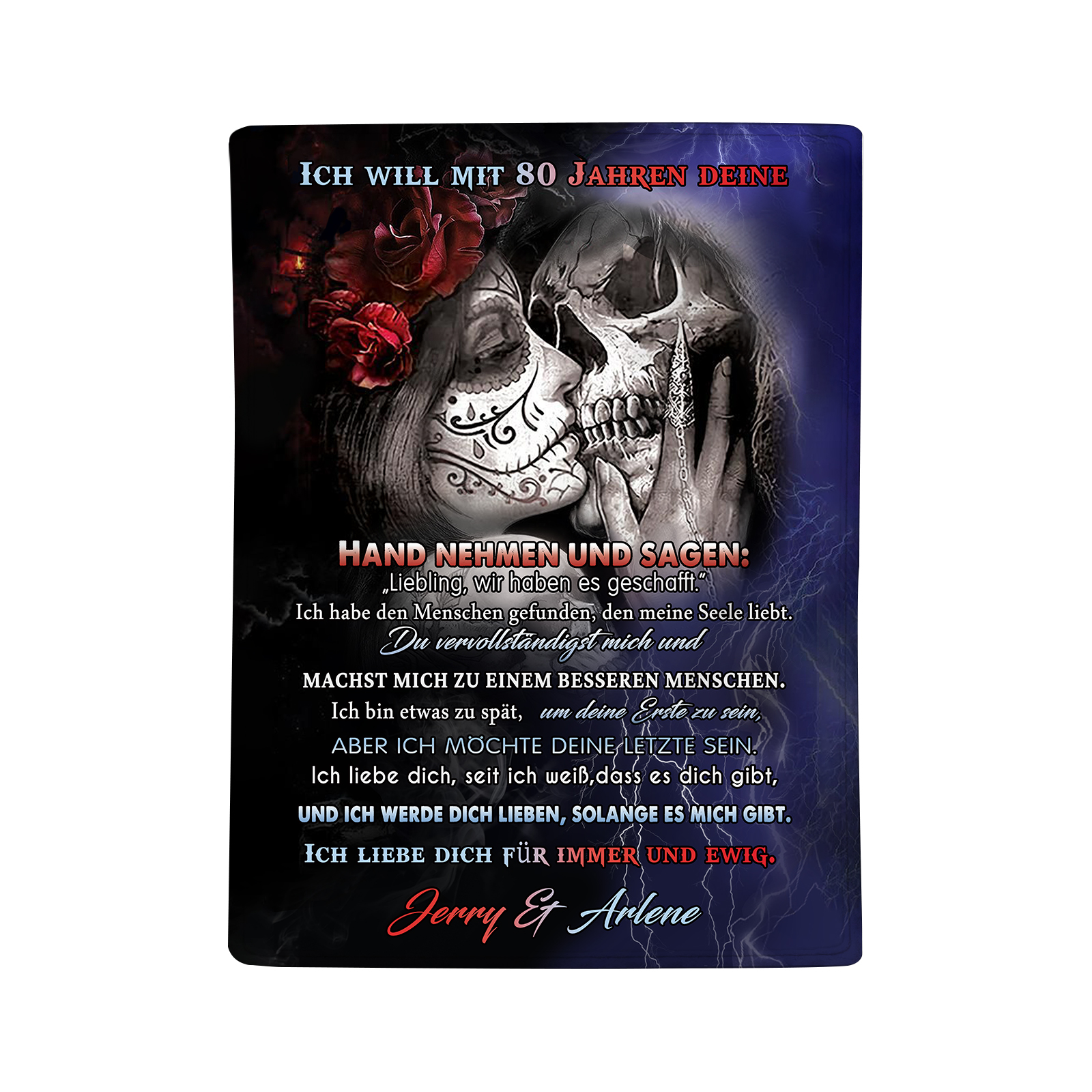 Personalisierte 2 Namen Flanell-Decke mit Skelett -Ich liebe dich für immer und ewig- Perfektes Geschenk für Paar