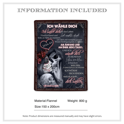 Personalisierte 2 Namen Flanell-Decke mit Skelett -Ich wähle dich- Ide