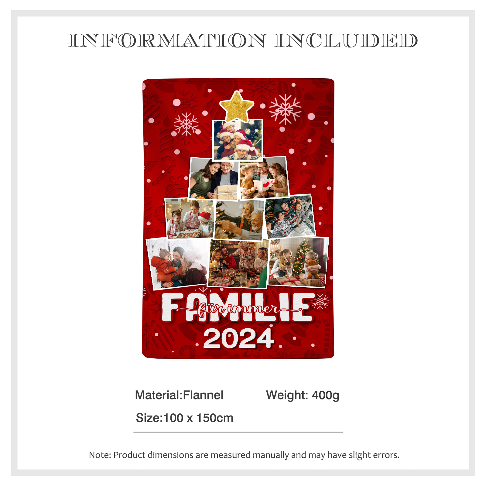 Personalisierte 9 Fotos & Jahr Flanell-Decke –Familie für immer – Kuschelige Weihnachtsdecke für Familie