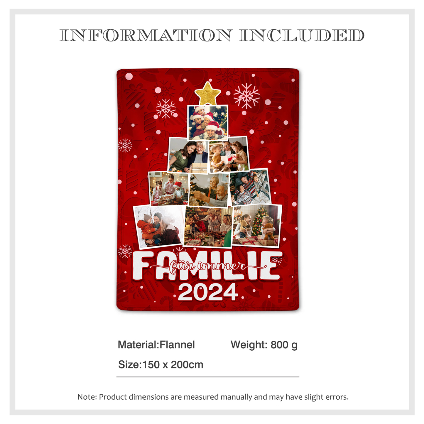 Personalisierte 9 Fotos & Jahr Flanell-Decke –Familie für immer – Kuschelige Weihnachtsdecke für Familie