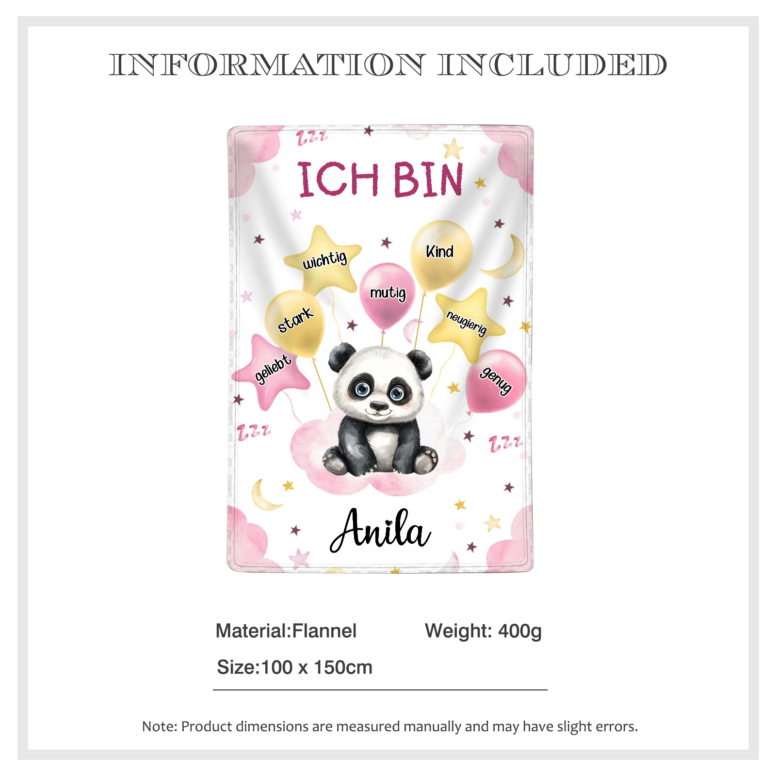 Personalisierter 1 Name Flanell-Decke mit niedlichem Panda – Kuschelige Decke für Kinder