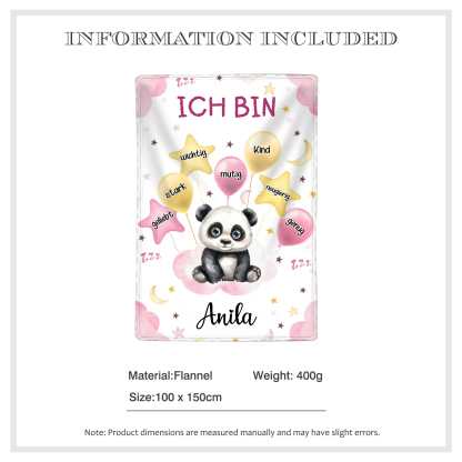 Personalisierter 1 Name Flanell-Decke mit niedlichem Panda – Kuschelige Decke für Kinder