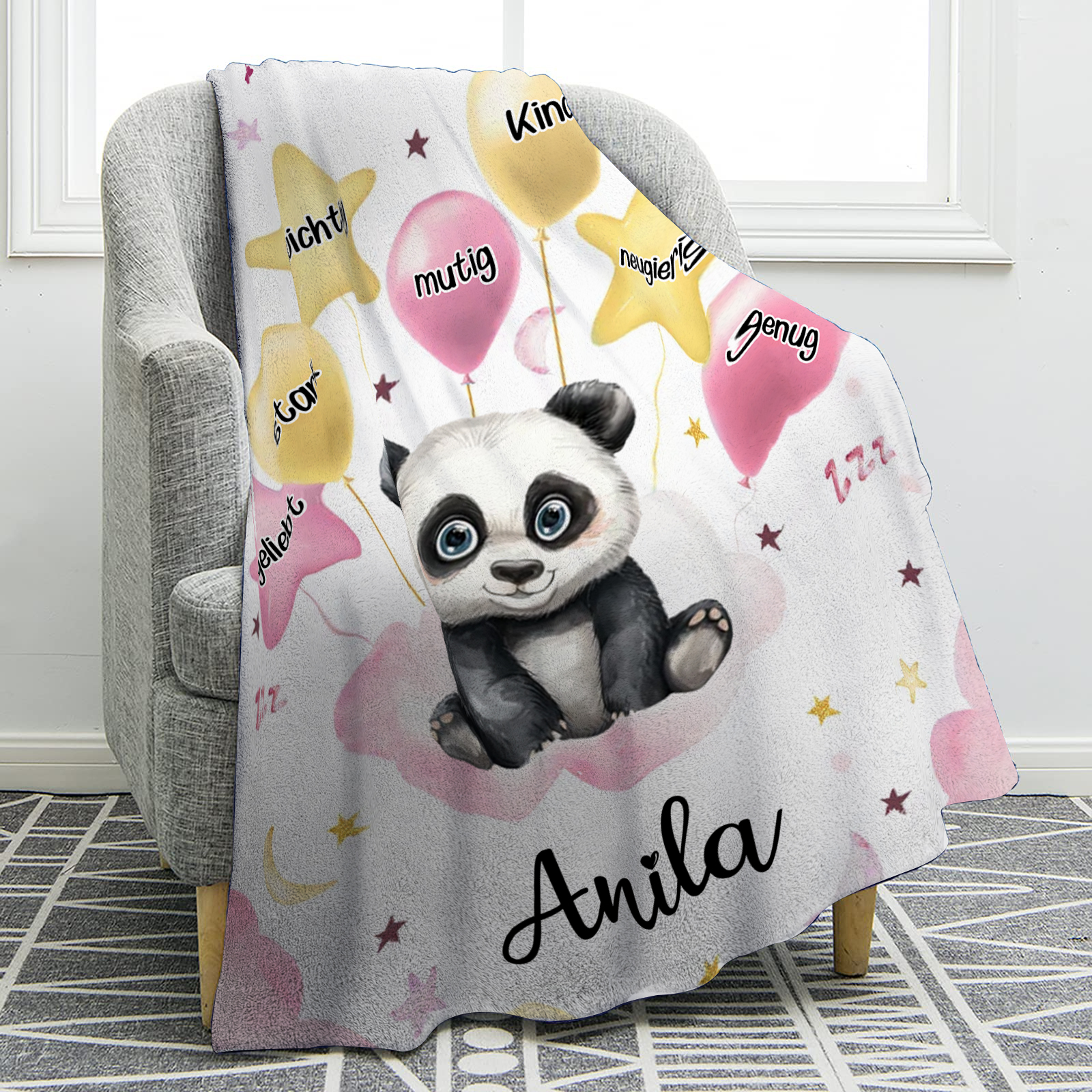 Personalisierter 1 Name Flanell-Decke mit niedlichem Panda – Kuschelige Decke für Kinder