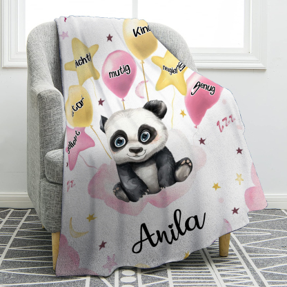 Personalisierter 1 Name Flanell-Decke mit niedlichem Panda – Kuschelige Decke für Kinder