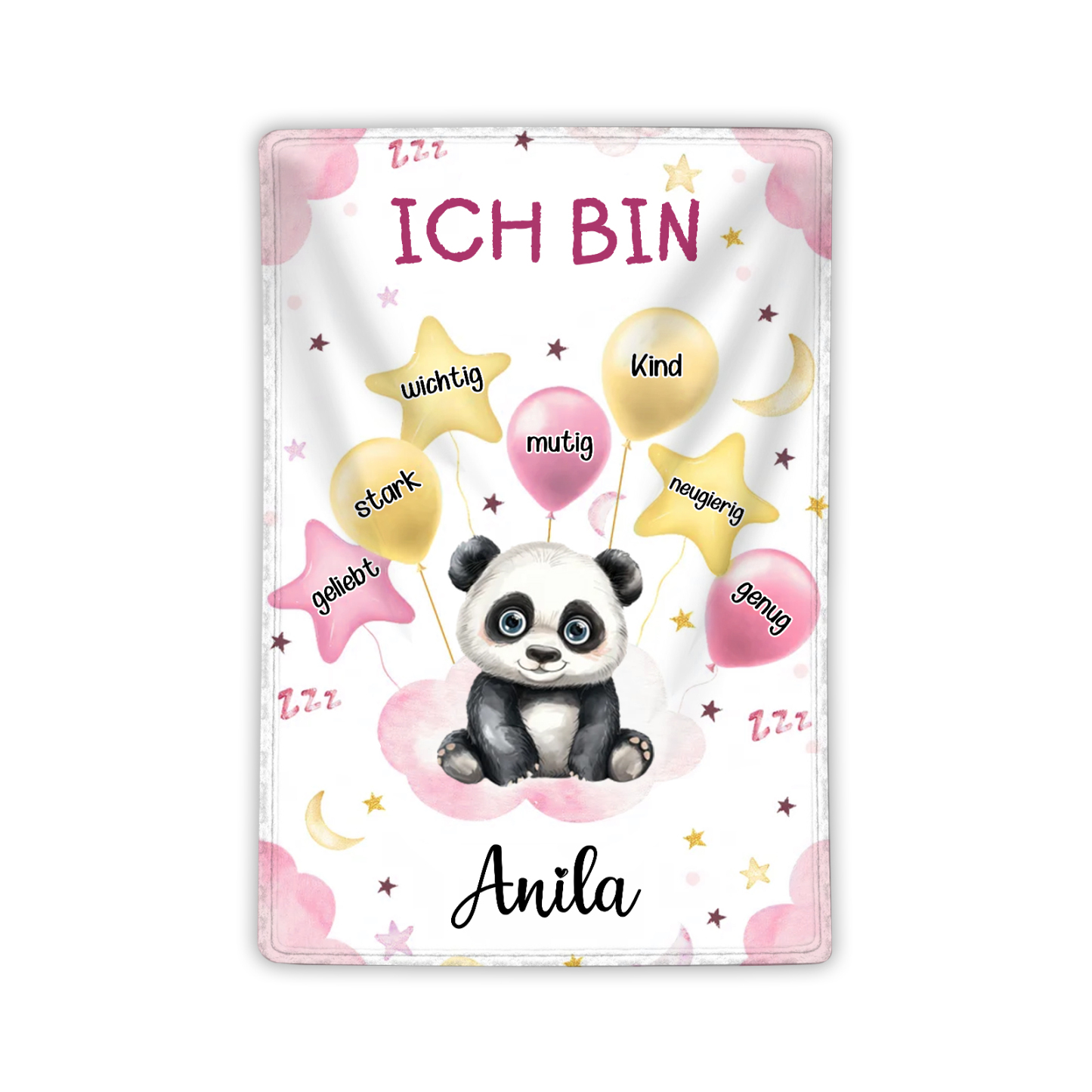 Personalisierter 1 Name Flanell-Decke mit niedlichem Panda – Kuschelige Decke für Kinder