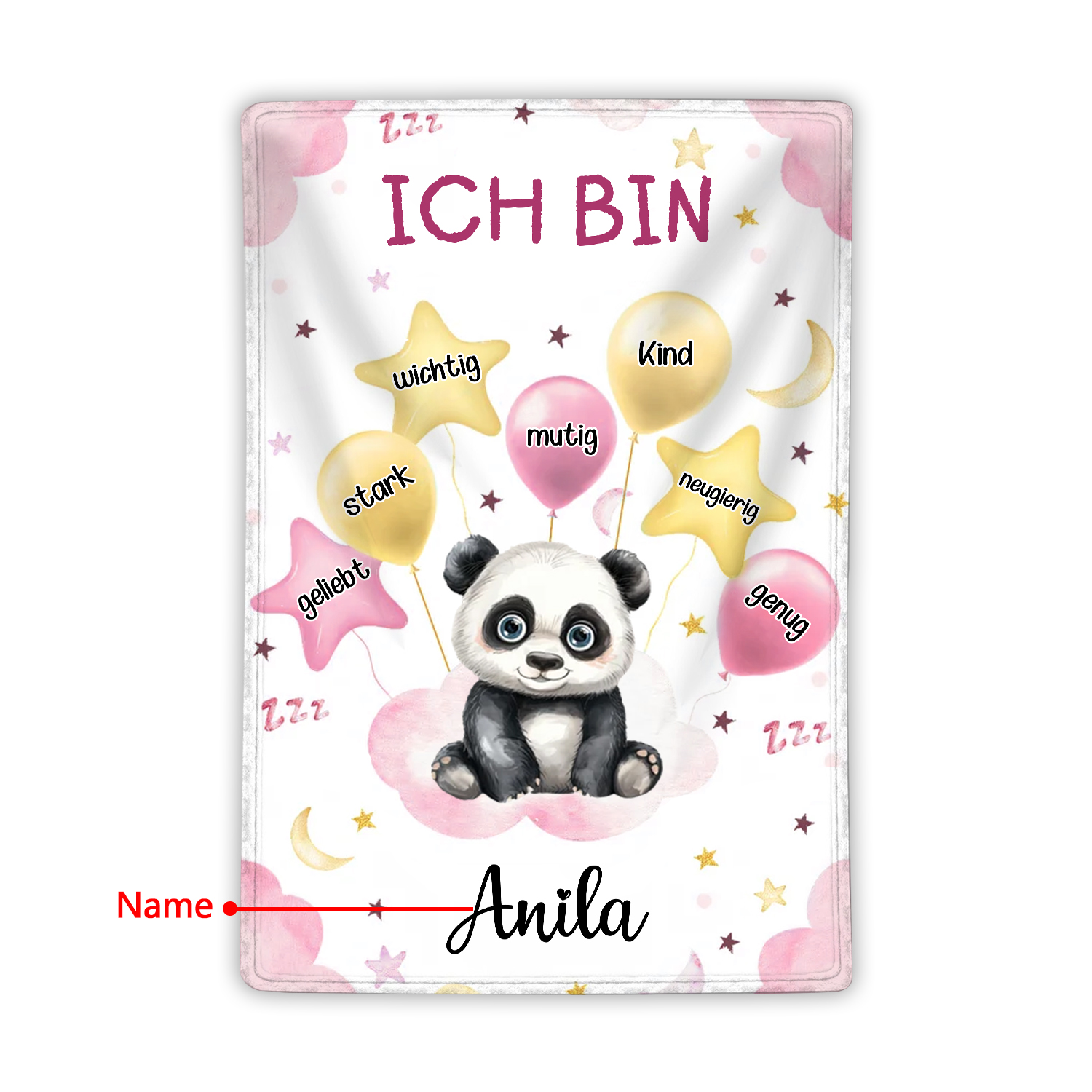 Personalisierter 1 Name Flanell-Decke mit niedlichem Panda – Kuschelige Decke für Kinder