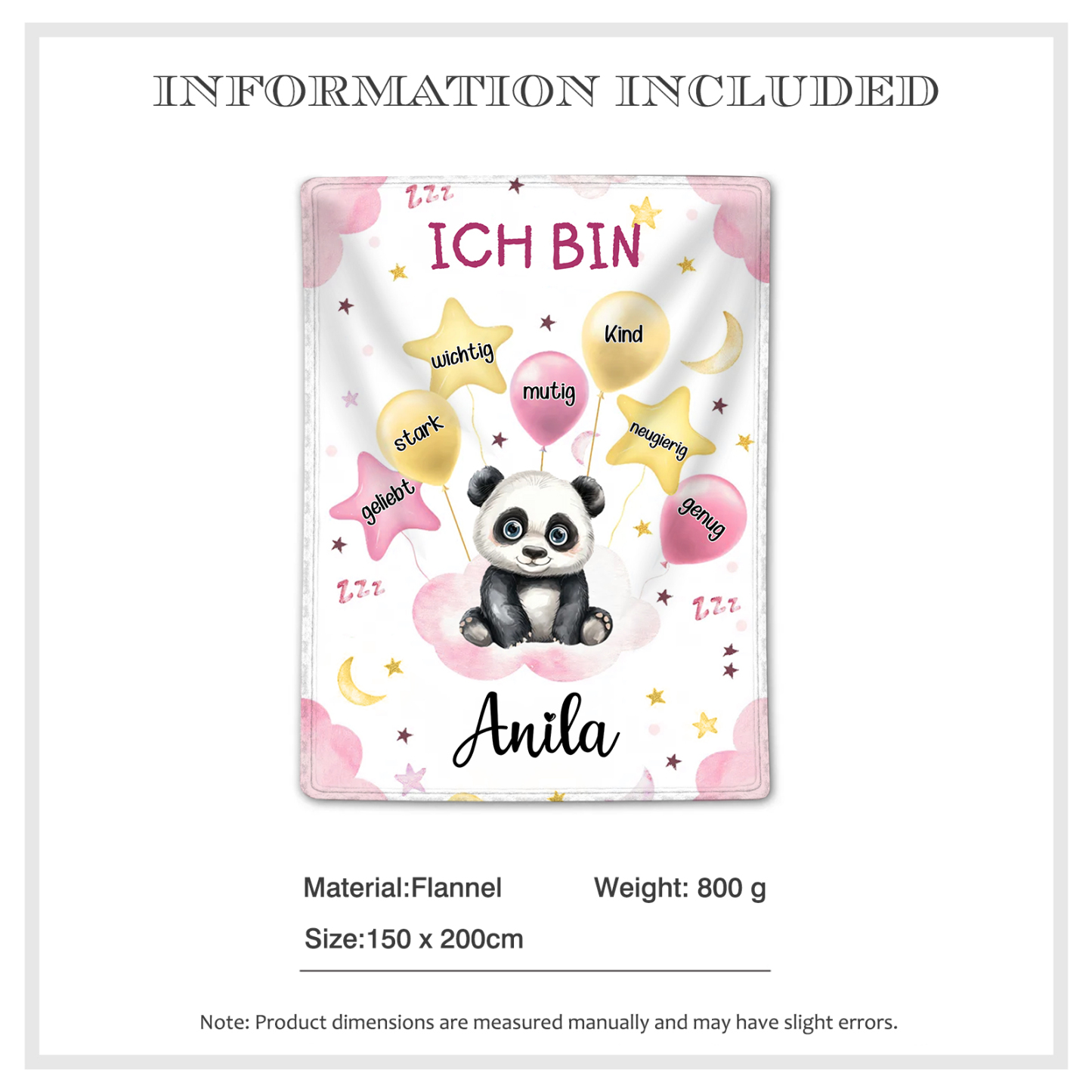 Personalisierter 1 Name Flanell-Decke mit niedlichem Panda – Kuschelige Decke für Kinder