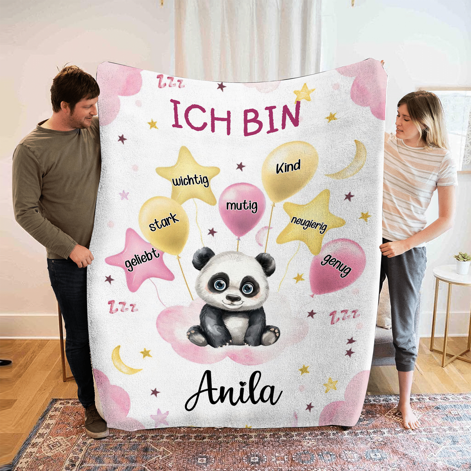 Personalisierter 1 Name Flanell-Decke mit niedlichem Panda – Kuschelige Decke für Kinder