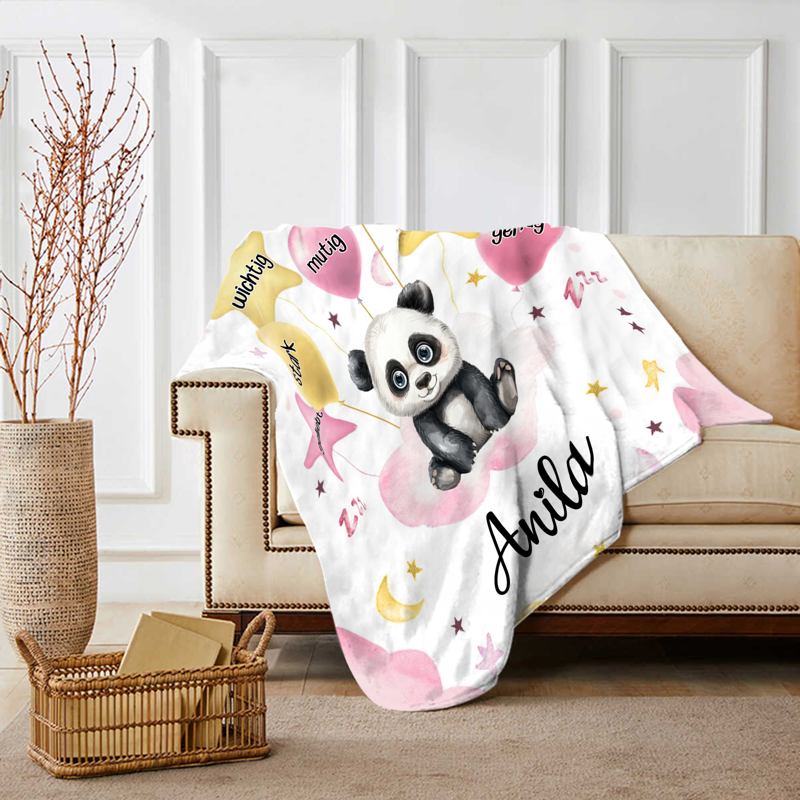 Personalisierter 1 Name Flanell-Decke mit niedlichem Panda – Kuschelige Decke für Kinder