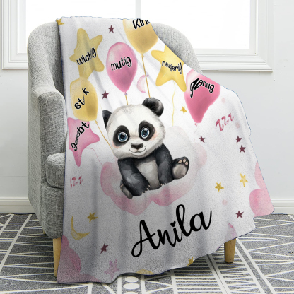 Personalisierter 1 Name Flanell-Decke mit niedlichem Panda – Kuschelige Decke für Kinder