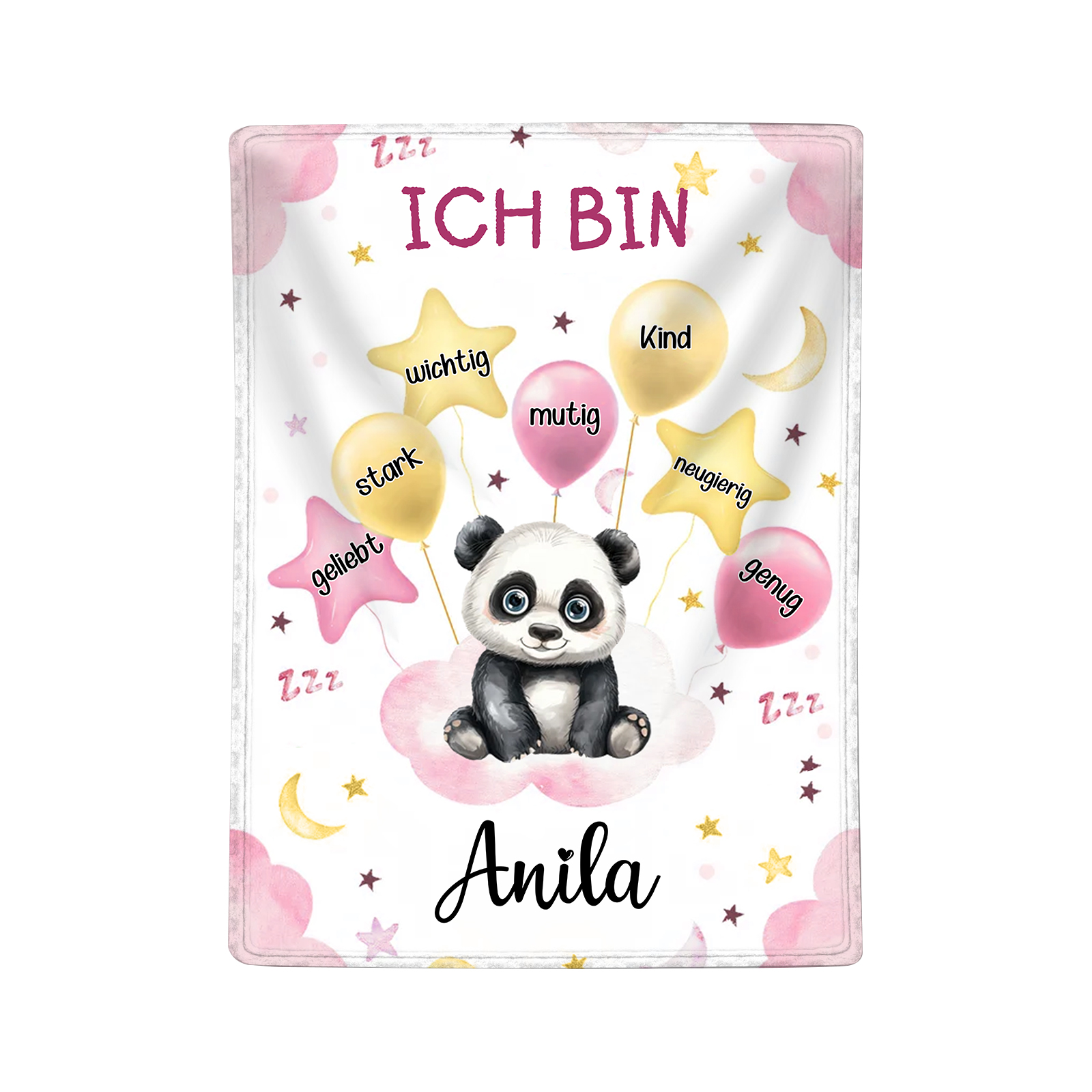 Personalisierter 1 Name Flanell-Decke mit niedlichem Panda – Kuschelige Decke für Kinder