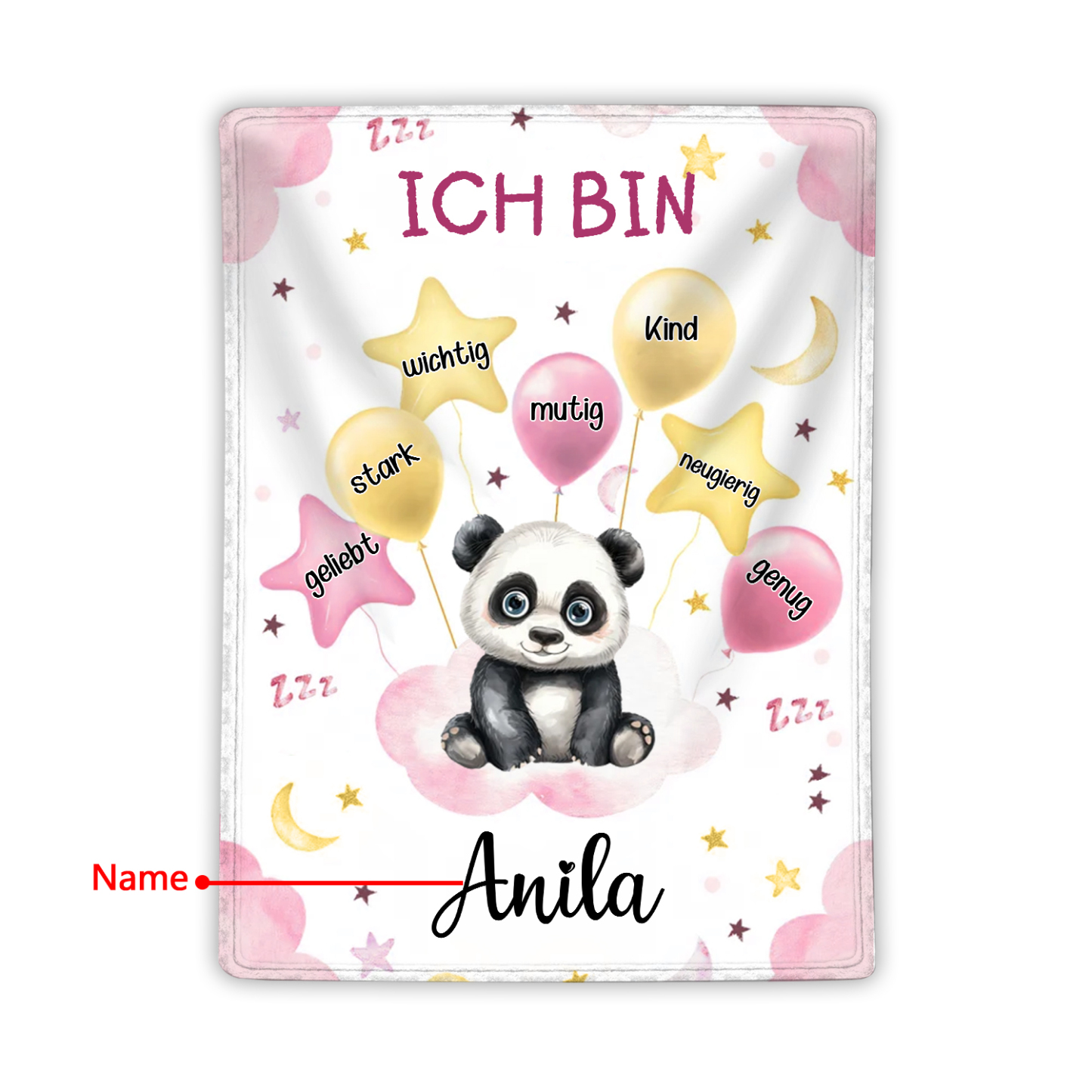 Personalisierter 1 Name Flanell-Decke mit niedlichem Panda – Kuschelige Decke für Kinder
