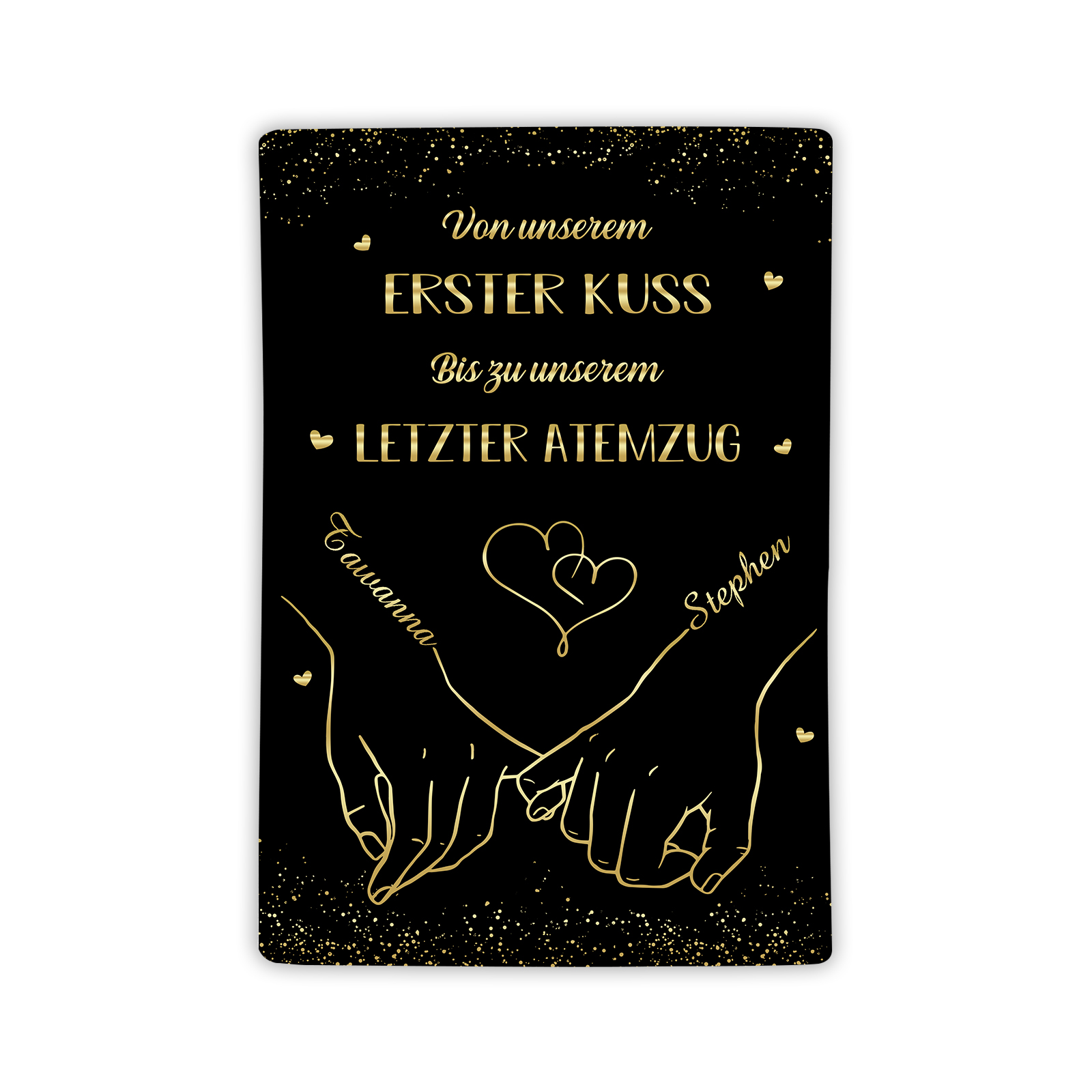 Personalisierte 2 Namen Schwarz Hand-in-Hand Flanell Decke -Von unserem ersten Kuss bis zu unserem letzter Atemzug - Geschenk für Paar