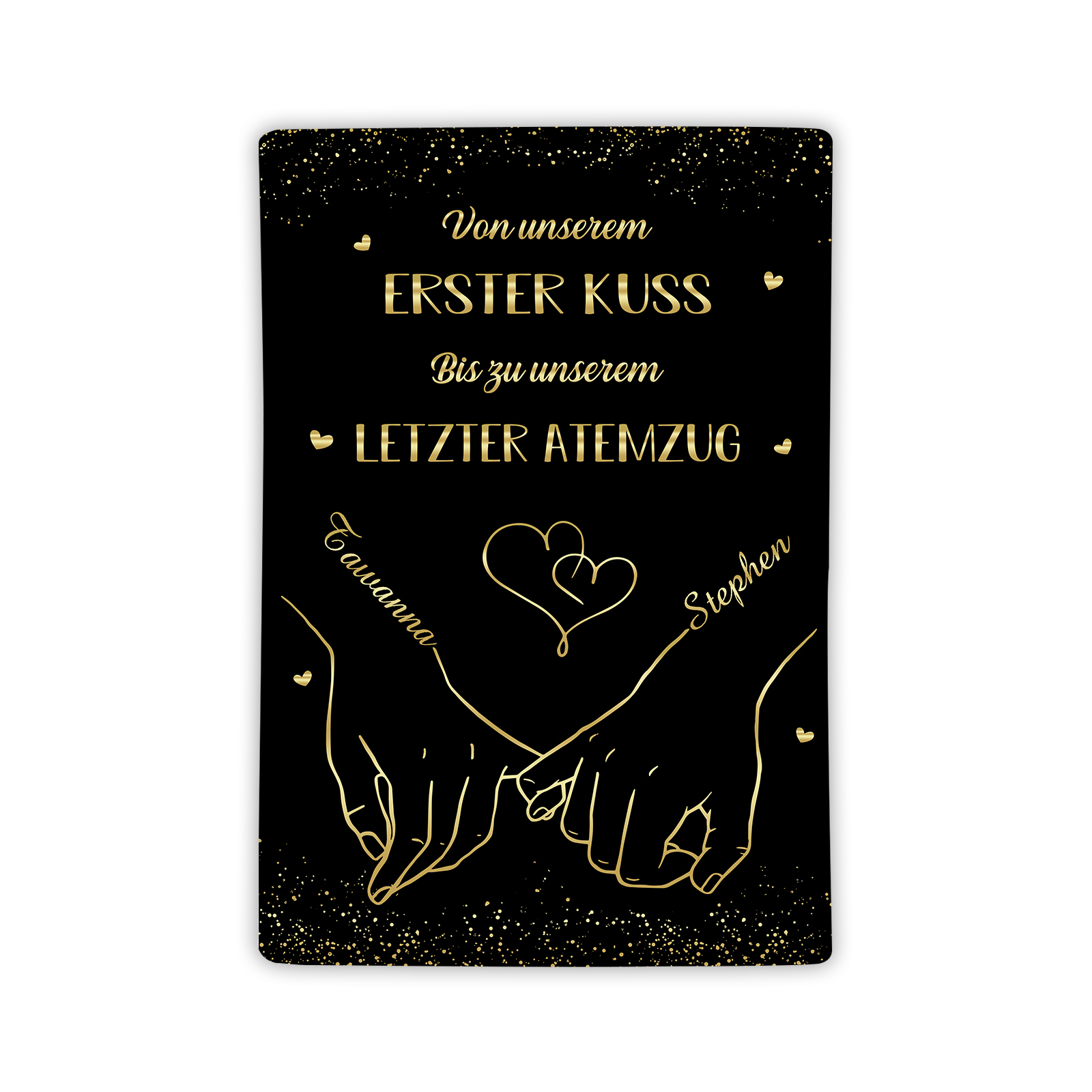 Personalisierte 2 Namen Schwarz Hand-in-Hand Flanell Decke -Von unserem ersten Kuss bis zu unserem letzter Atemzug - Geschenk für Paar