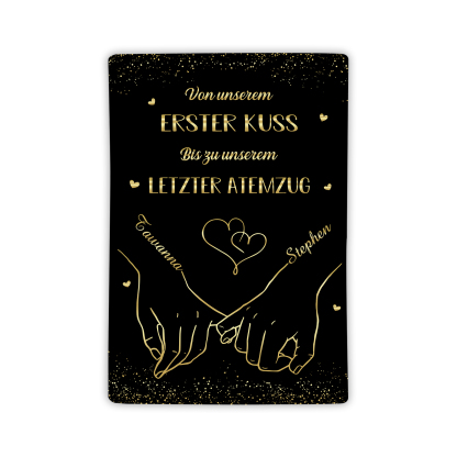 Personalisierte 2 Namen Schwarz Hand-in-Hand Flanell Decke -Von unserem ersten Kuss bis zu unserem letzter Atemzug - Geschenk für Paar