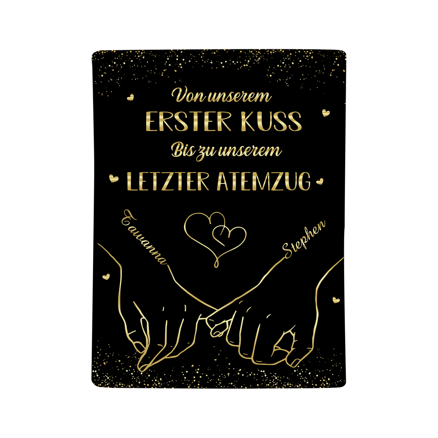 Personalisierte 2 Namen Schwarz Hand-in-Hand Flanell Decke -Von unserem ersten Kuss bis zu unserem letzter Atemzug - Geschenk für Paar