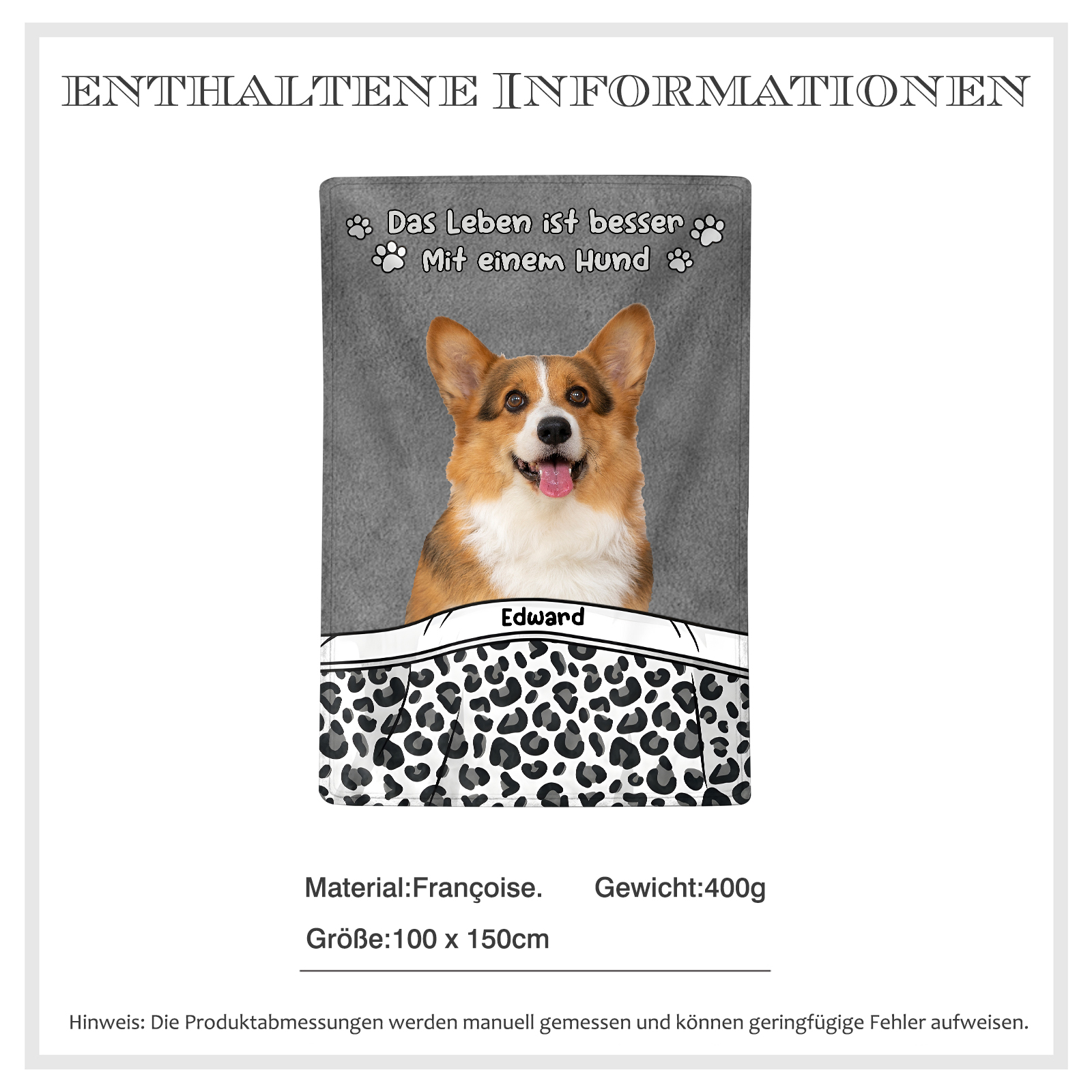 Personalisierter 1 Name & Foto Flanell-Decke – Das Leben ist besser mit einem Hund – Kuschelige Decke