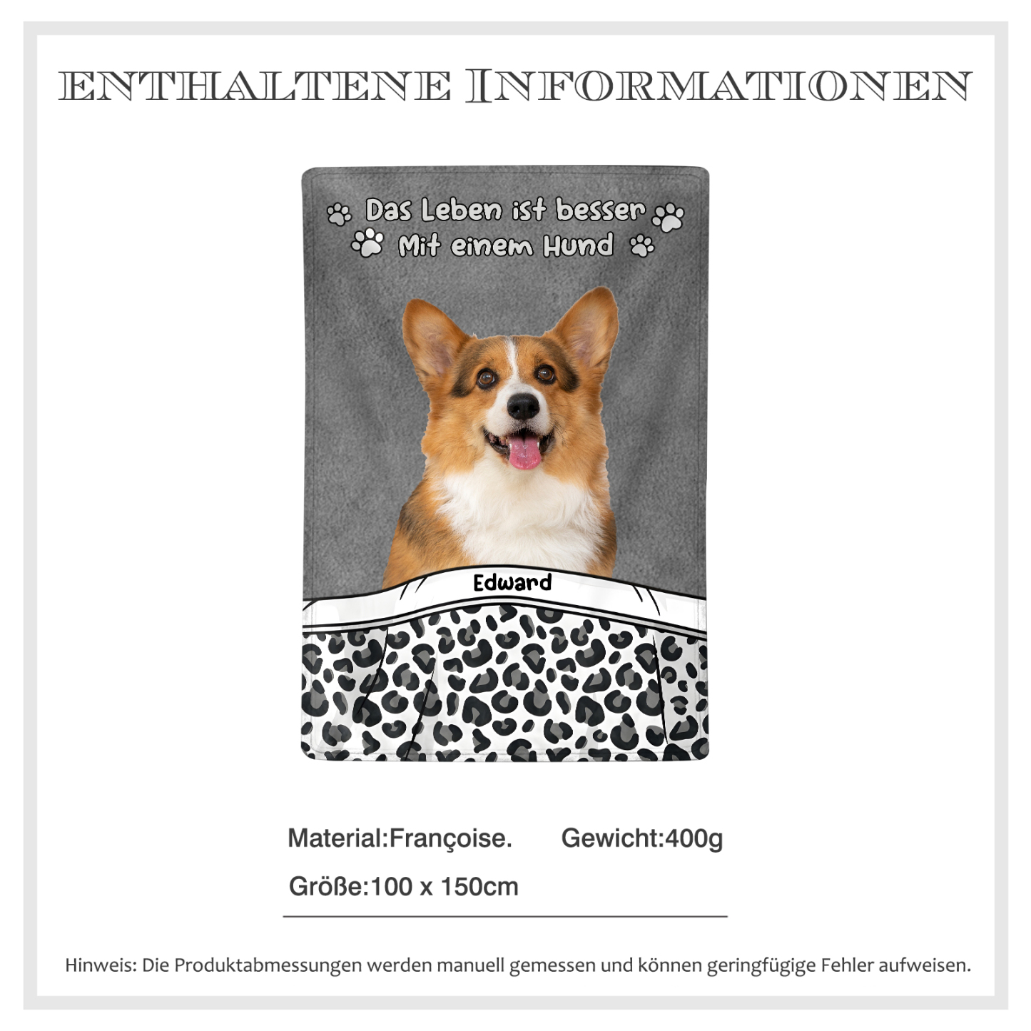 Personalisierter 1 Name & Foto Flanell-Decke – Das Leben ist besser mit einem Hund – Kuschelige Decke