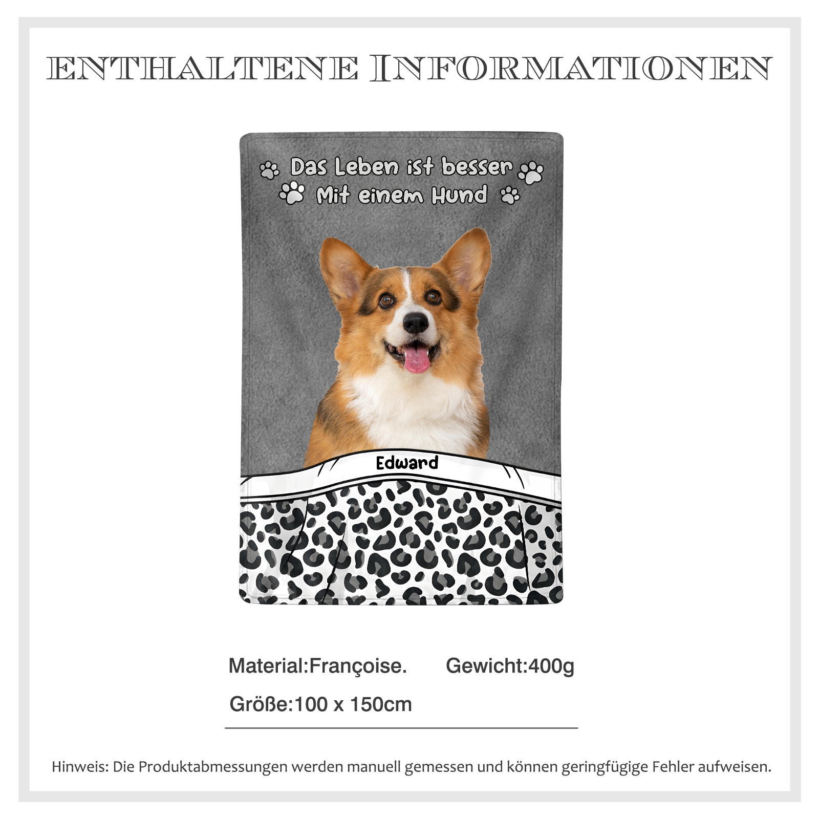 Personalisierter 1 Name & Foto Flanell-Decke – Das Leben ist besser mit einem Hund – Kuschelige Decke