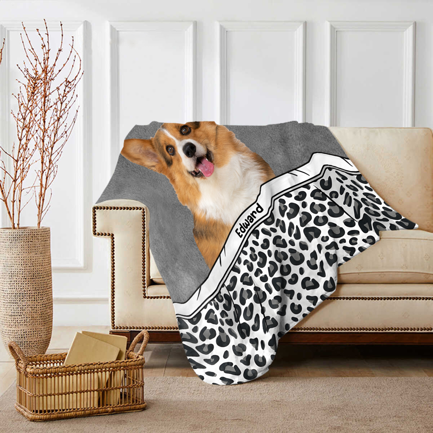 Personalisierter 1 Name & Foto Flanell-Decke – Das Leben ist besser mit einem Hund – Kuschelige Decke