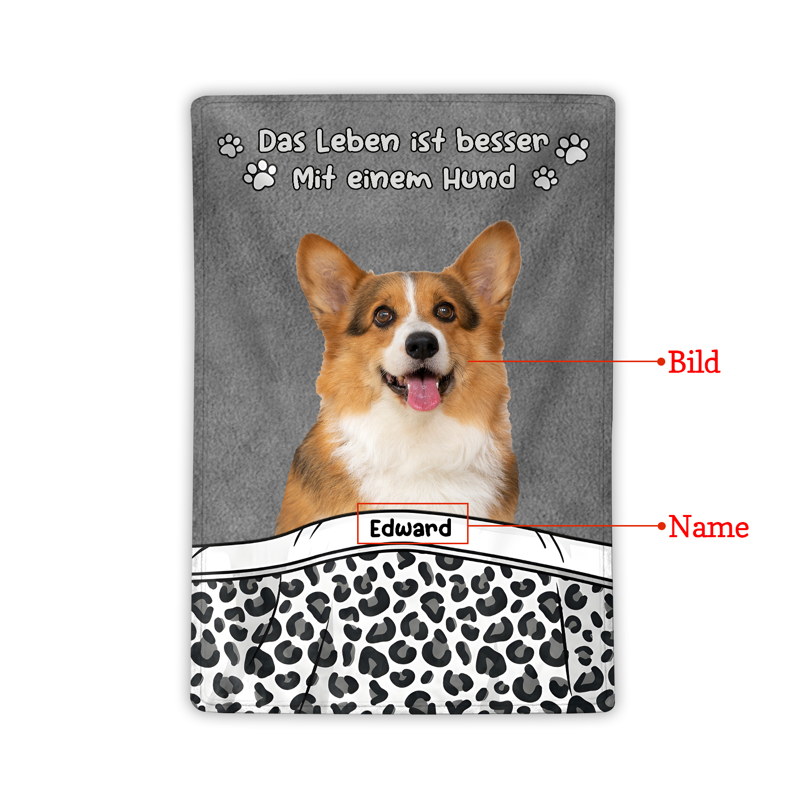 Personalisierter 1 Name & Foto Flanell-Decke – Das Leben ist besser mit einem Hund – Kuschelige Decke