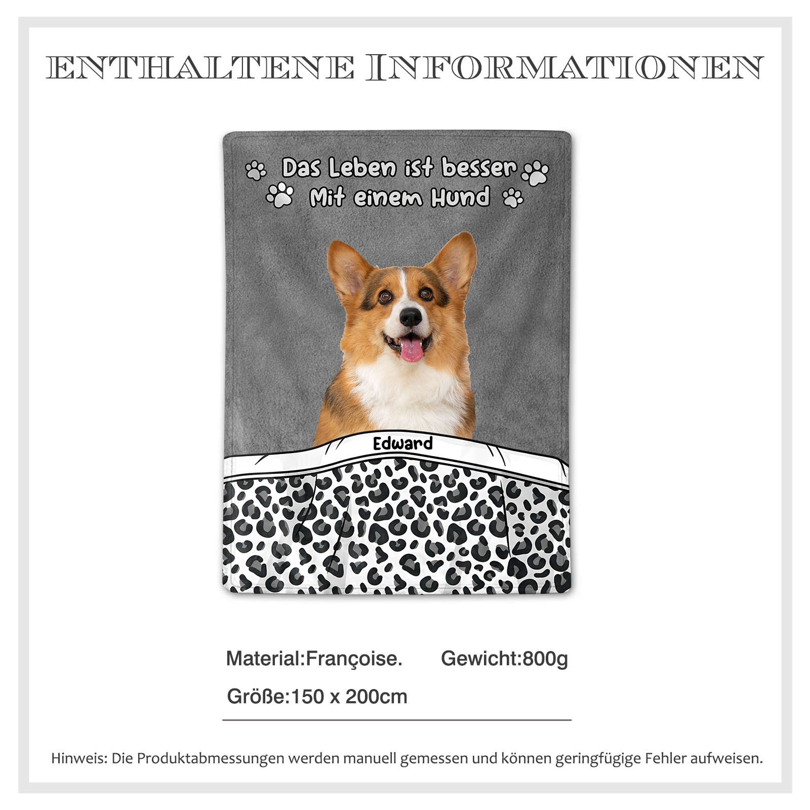 Personalisierter 1 Name & Foto Flanell-Decke – Das Leben ist besser mit einem Hund – Kuschelige Decke