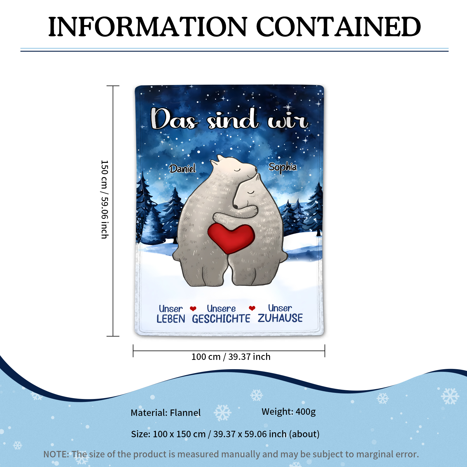 Personalisierte 2 Namen Bärenfamilie Flanell-Decke - Das sind wir - Ge