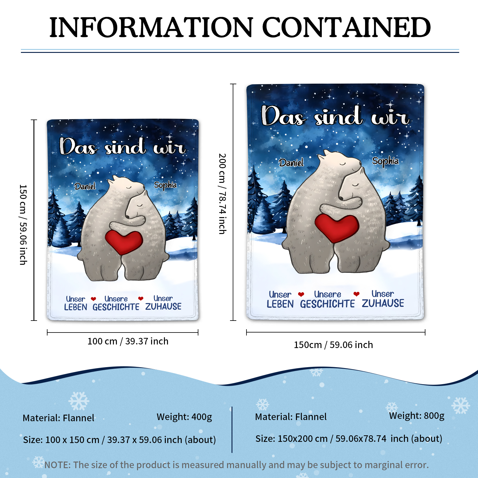  Personalisierte 2 Namen Bärenfamilie Flanell-Decke - Das sind wir - Gemütliches Geschenk für die Familie