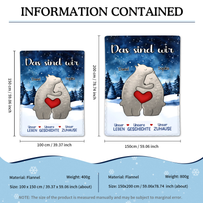  Personalisierte 2 Namen Bärenfamilie Flanell-Decke - Das sind wir - Gemütliches Geschenk für die Familie