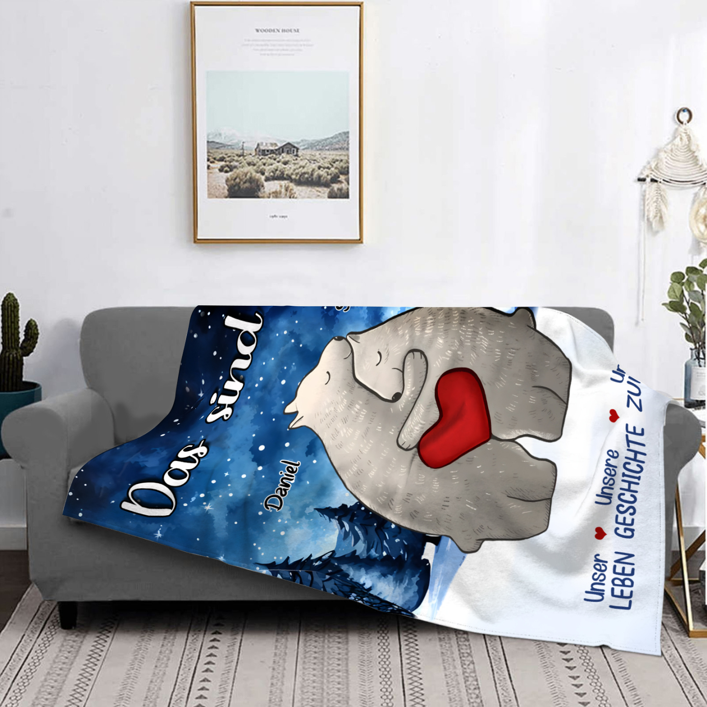 Personalisierte 2 Namen Bärenfamilie Flanell-Decke - Das sind wir - Gemütliches Geschenk für die Familie