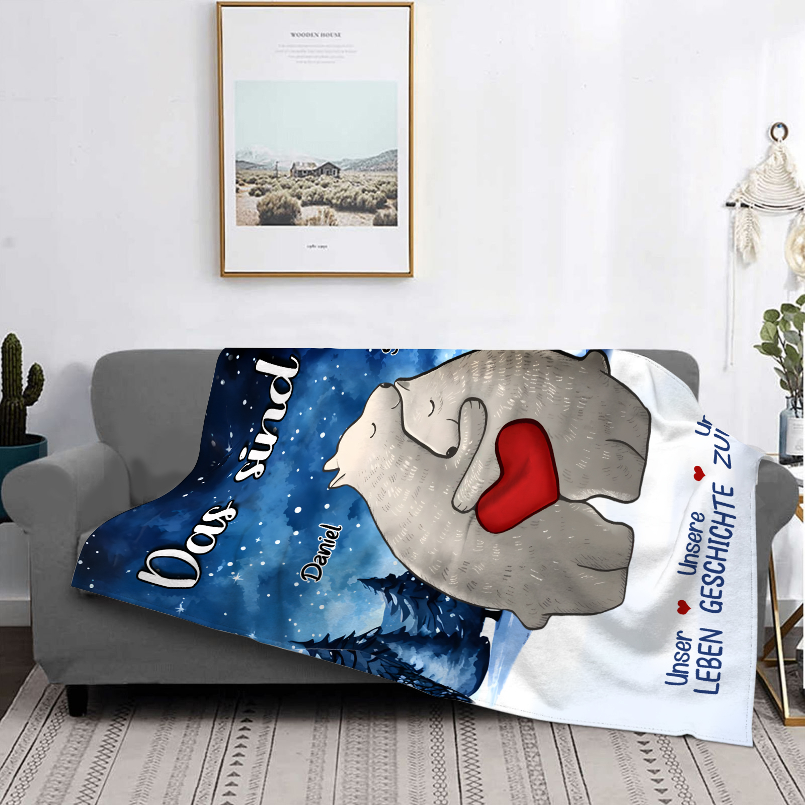 Personalisierte 2 Namen Bärenfamilie Flanell-Decke - Das sind wir - Gemütliches Geschenk für die Familie