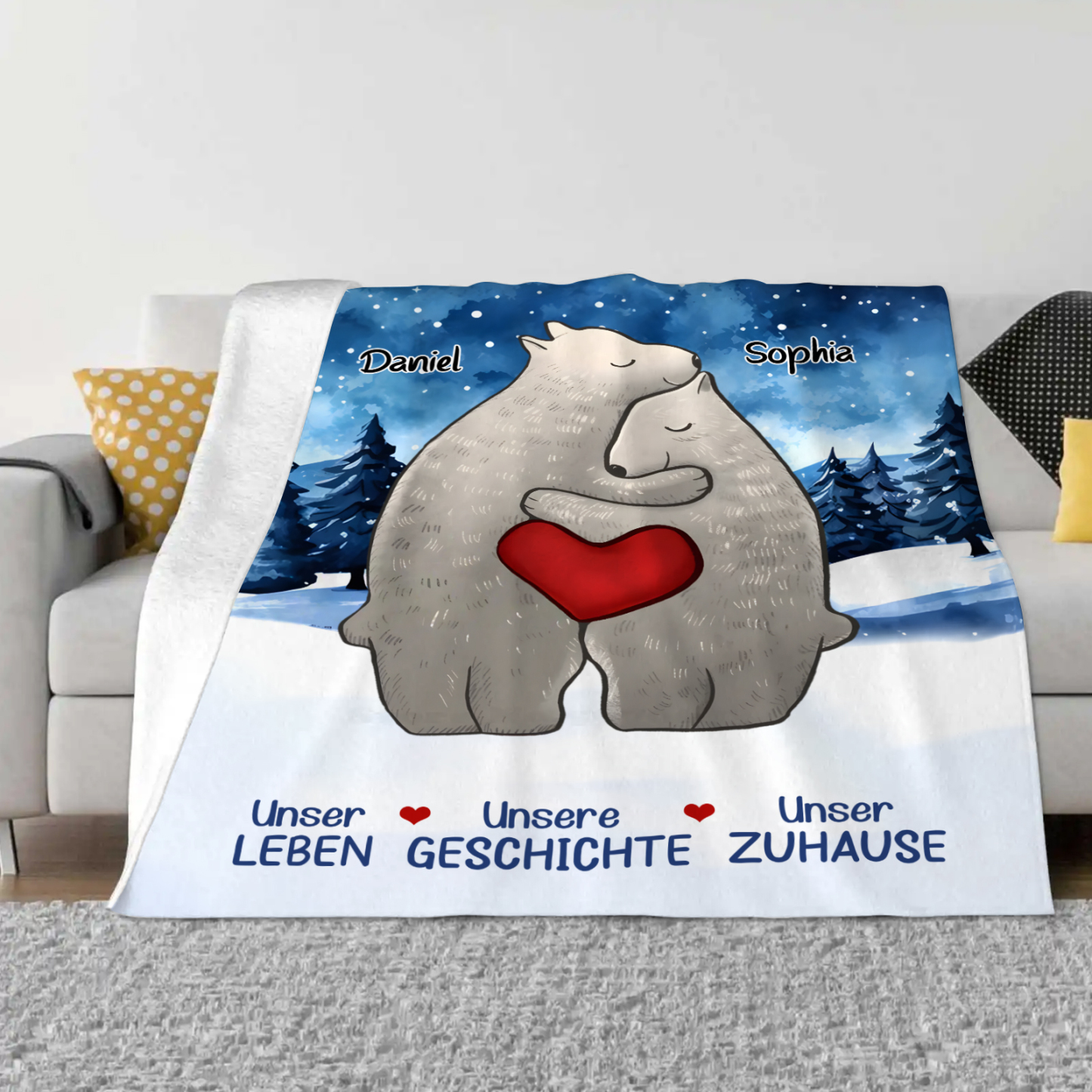Personalisierte 2 Namen Bärenfamilie Flanell-Decke - Das sind wir - Gemütliches Geschenk für die Familie
