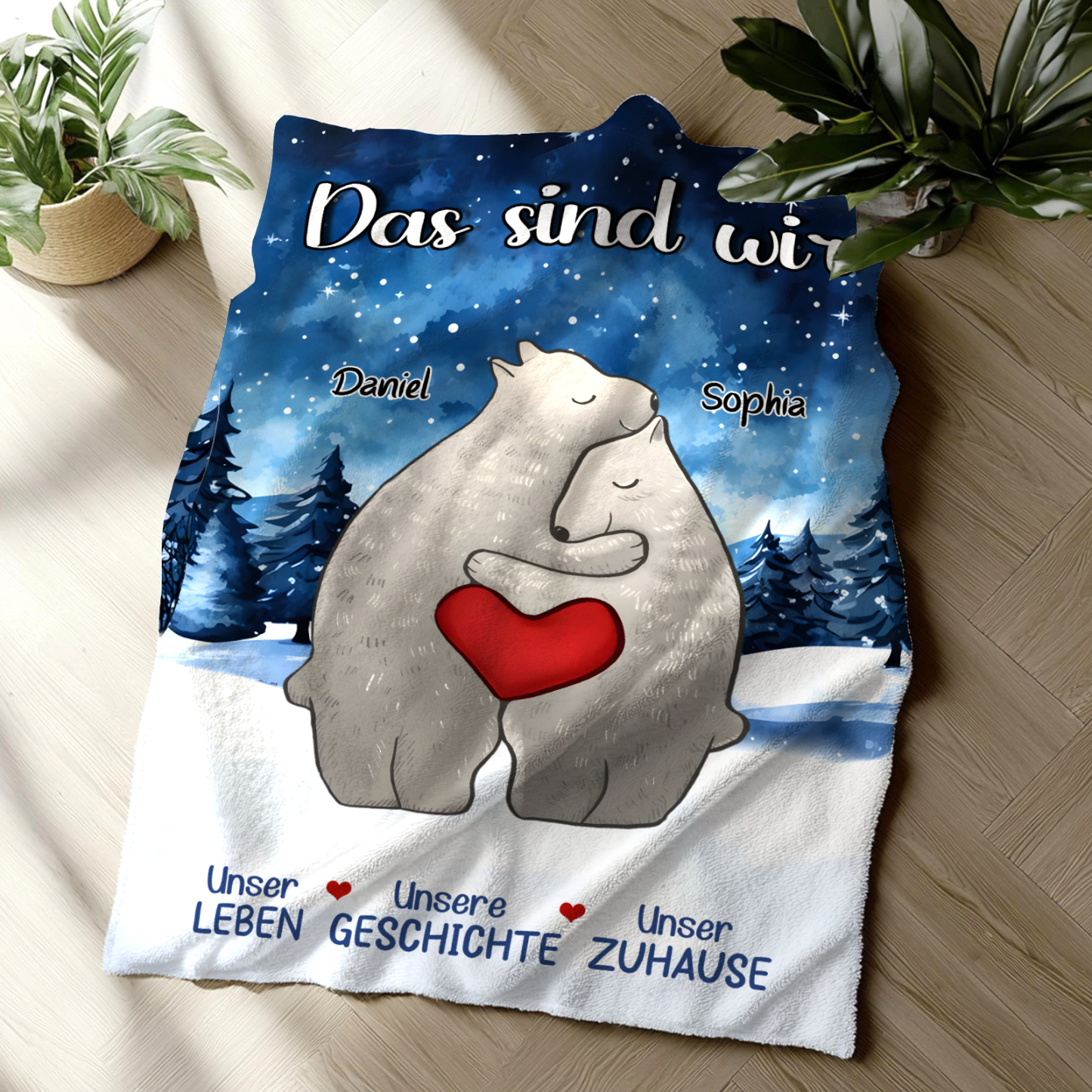 Personalisierte 2 Namen Bärenfamilie Flanell-Decke - Das sind wir - Gemütliches Geschenk für die Familie
